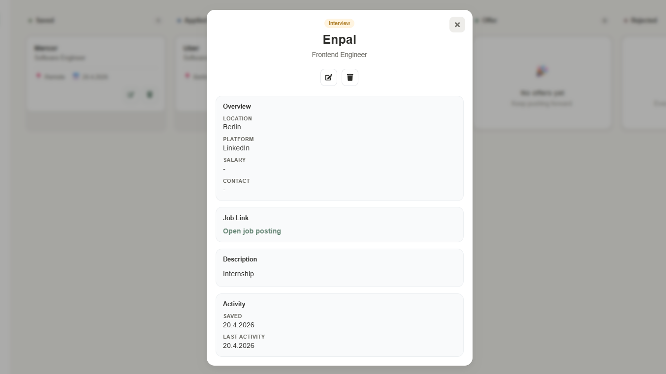 Job Tracker detail view