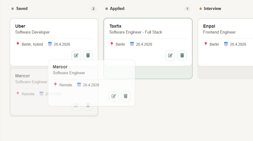 Screenshot of the Job Tracker application